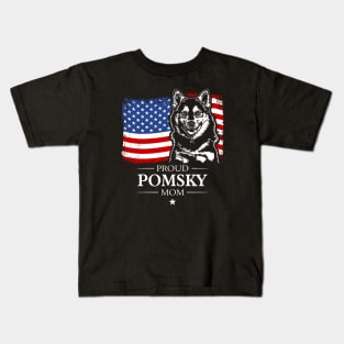 Proud Pomsky Mom American Flag patriotic dog Kids T-Shirt